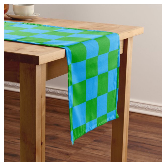 Blue Green Chequered Check Pattern Short Table Runner (Creator Uploaded)