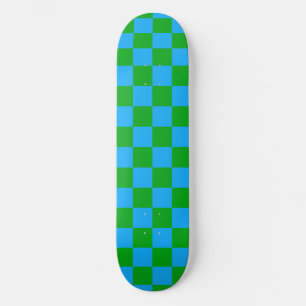 Blue Green Chequered Check Pattern Skateboard