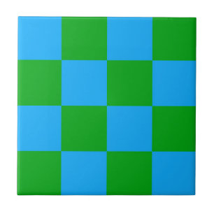 Blue Green Chequered Check Pattern Tile