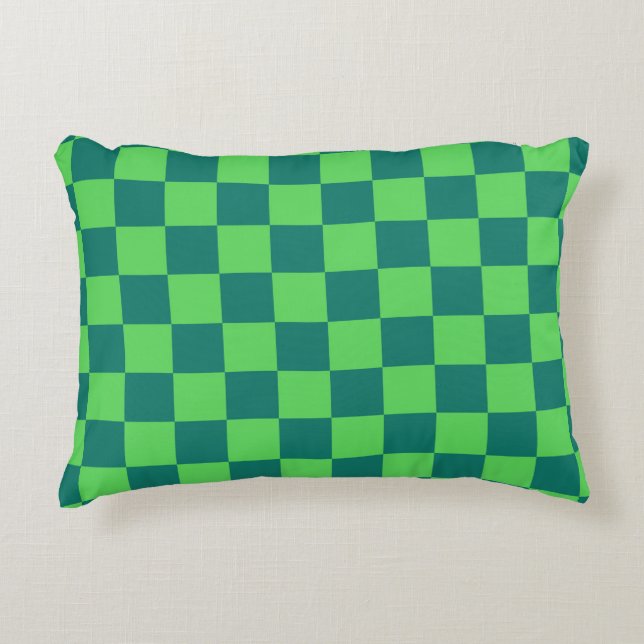 Blue Green Chequered Gingham Pattern Accent Pillow (Front)
