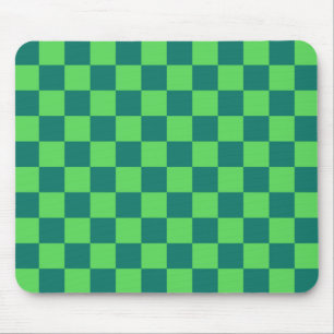 Blue Green Chequered Gingham Pattern Mouse Pad