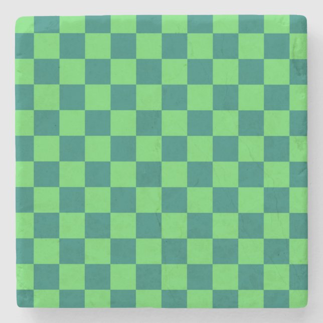 Blue Green Chequered Gingham Pattern Stone Coaster (Front)