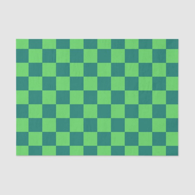 Blue Green Chequered Gingham Pattern Tissue Paper (Front)
