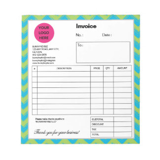 Blue Green Chevron Company Business Shop Invoice Notepad