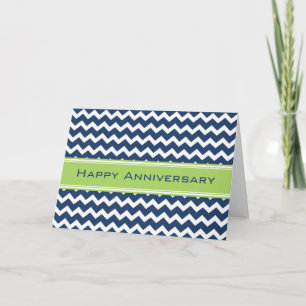 Blue Green Chevron Employee Anniversary Card