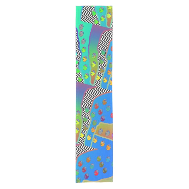 Blue Green Chevron Geo Short Table Runner (Front)