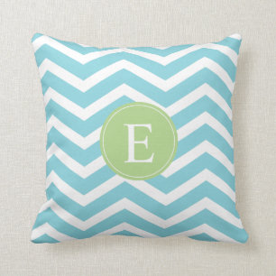 Blue Green Chevron Monogram Throw Pillow