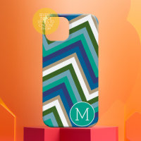 Blue Green Chevron Pattern Simple Monogram