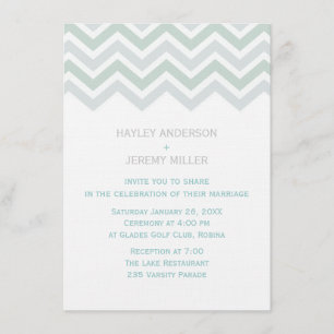 Blue & Green Chevron Wedding Invitation