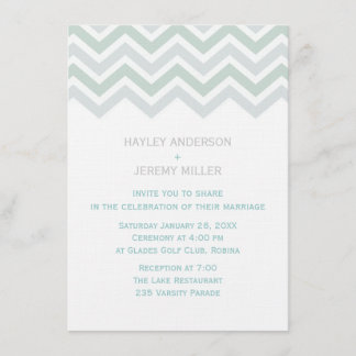 Blue & Green Chevron Wedding Invitation