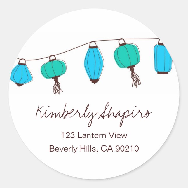 Blue Green Chinese Lantern Address Labels (Front)