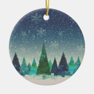 Blue & Green Christmas Tree Ceramic Ornament
