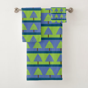 Blue Green Christmas Tree Pattern  Bath Towel Set