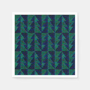 Blue, green Christmas trees. Christmas Napkin