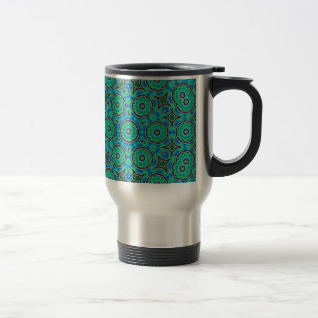 Blue Green Circle Modern Design Pattern Travel Mug (Right)