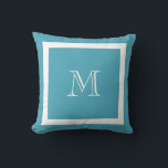 Blue Green Classic Monogram Throw Pillow<br><div class="desc">A traditional monogram with editable background colour and border</div>