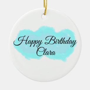 Blue green clouds pastel happy birthday modern kid ceramic ornament
