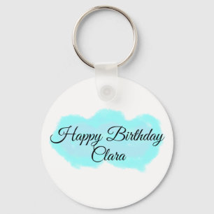 Blue green clouds pastel happy birthday modern kid keychain