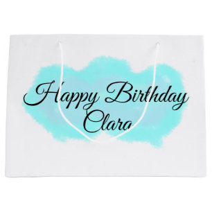 Blue green clouds pastel happy birthday modern kid large gift bag