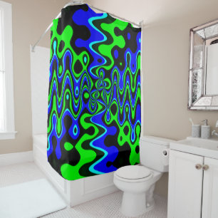 Blue & Green Colorful Psychedelic Shower Curtain