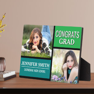 Blue Green Colour Block Modern Photo Graduation Plaque