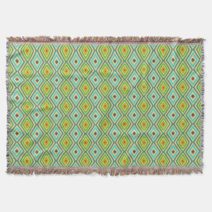 Blue Green Cool Tones Diamond Pattern  Throw Blanket