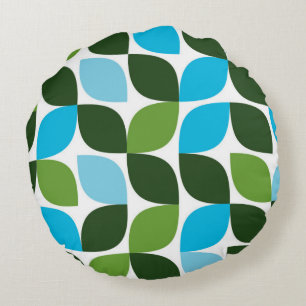 Blue, green, cool, trendy, modern nature abstract round pillow
