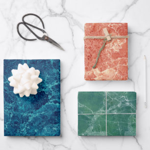 Blue, Green & Coral Marble Texture Wrapping Paper Sheet