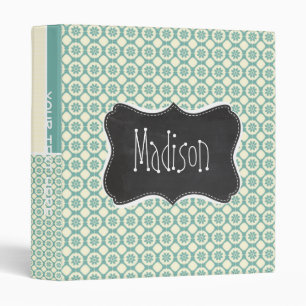 Blue-Green & Cream Floral; Vintage Chalkboard Binder