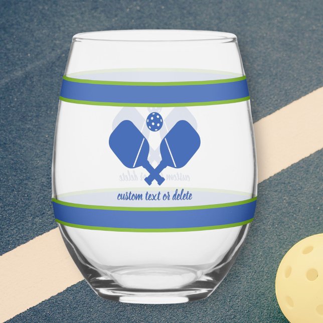 Blue Green  Custom Text Personalized Pickleball  Stemless Wine Glass (Creator Uploaded)