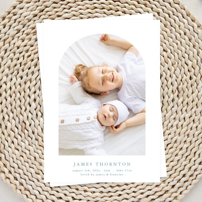 blue green custom two photo baby birth announcement (Creator Uploaded)