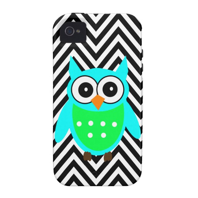 Blue Green Cute Owl Black Chevron Pattern Case-Mate iPhone Case (Back)