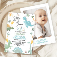 Blue Green Cute Photo Dinosaur Themed Birthday 