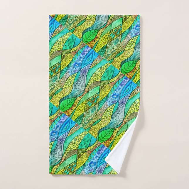 Blue-green decorative pattern hand towel (Hand Towel)