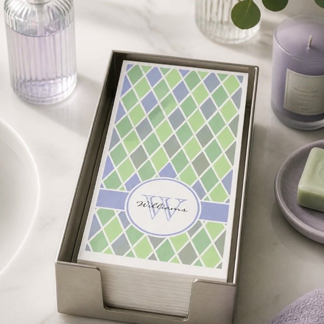 Blue & Green Diamond Pattern Personalized Napkin (Creator Uploaded)