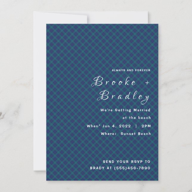 Blue Green Diamond Wedding Invitation (Front)