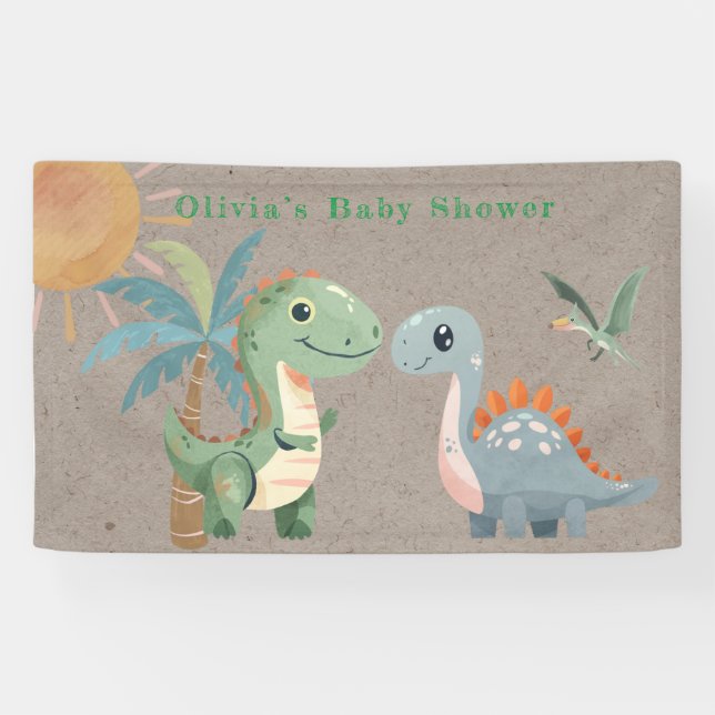 Blue Green Dinosaur Boy Baby Shower  Banner (Horizontal)