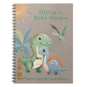 Blue Green Dinosaur Boy Baby Shower Guestbook Notebook