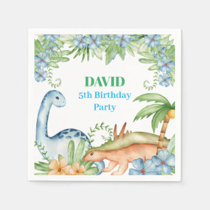 Blue & Green Dinosaur floral birthday party  Napkin
