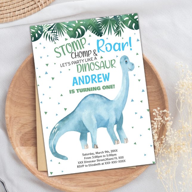 Blue Green Dinosaur Invitations d'anniversaire (Blue Green Dinosaur Birthday Invitations)