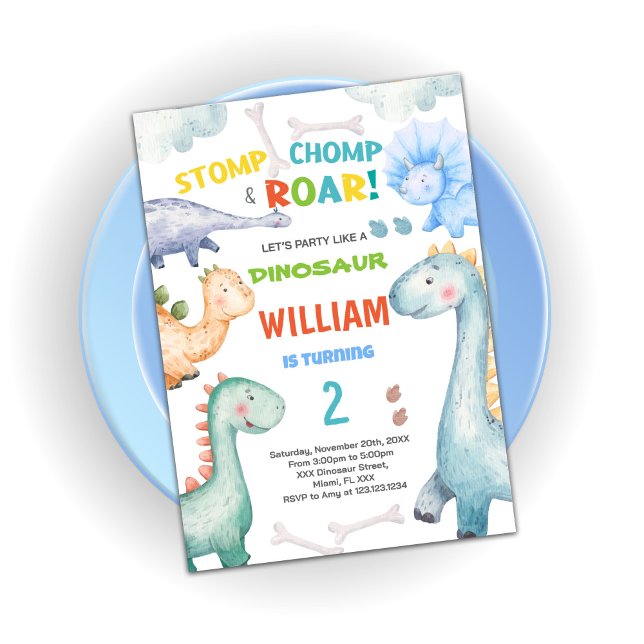 Blue Green Dinosaur Invitations d'anniversaire (Blue Green Dinosaur Birthday Invitations)