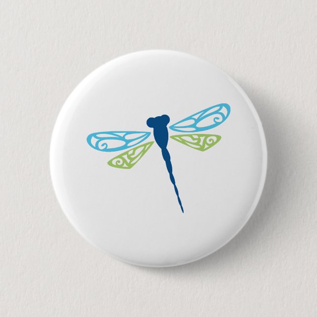Blue & Green Dragonfly 2 Inch Round Button (Front)