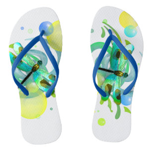 Blue Green Dragonfly Flip Flops