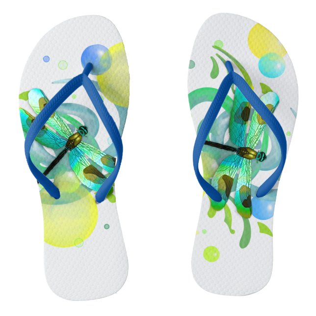 Blue Green Dragonfly Flip Flops (Footbed)