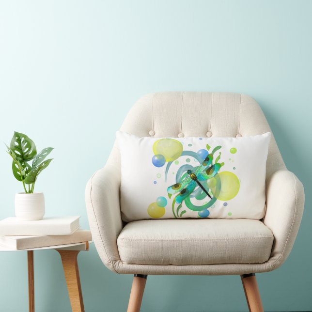 Blue Green Dragonfly Lumbar Pillow (Chair)