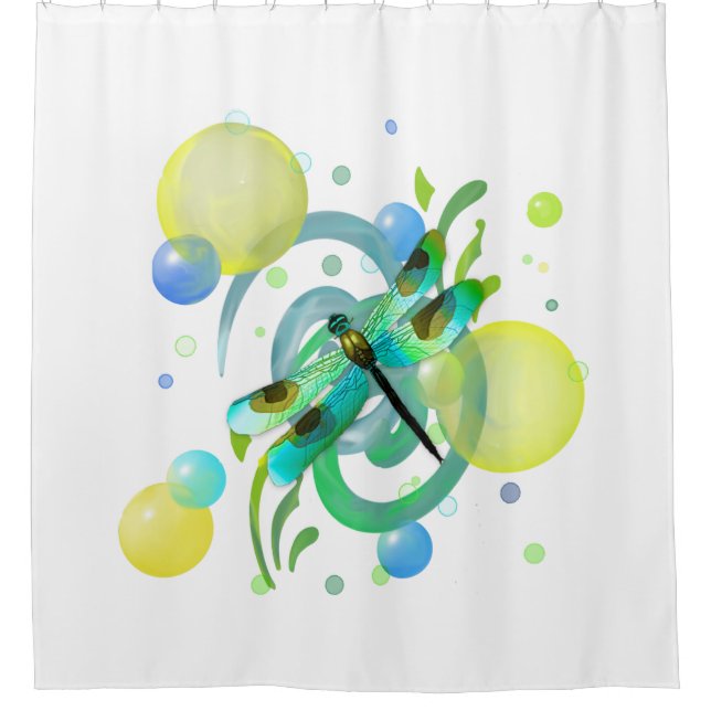 Blue Green Dragonfly Shower Curtain (Front)