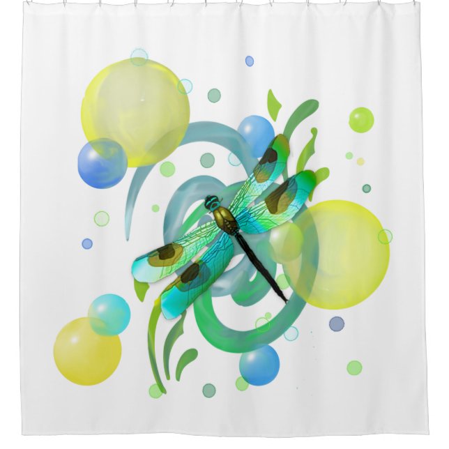 Blue Green Dragonfly Shower Curtain (Front)