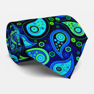 Blue green elegant vintage paisley pattern tie