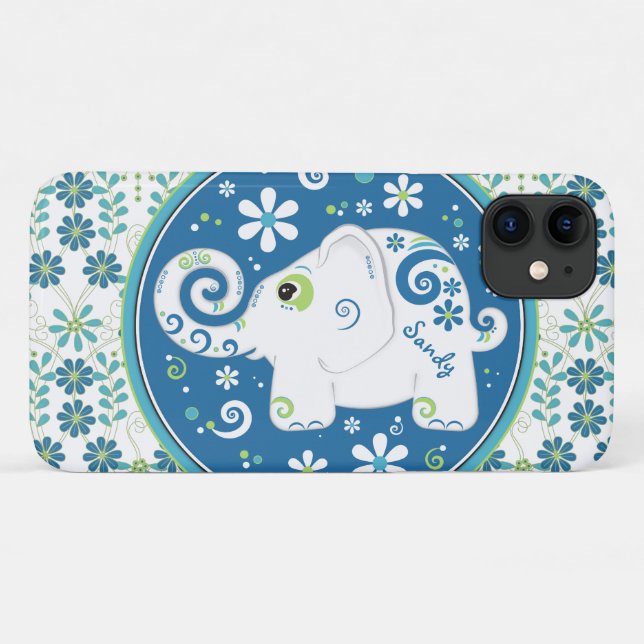 Blue Green Elephant Floral Case-Mate iPhone Case (Back (Horizontal))