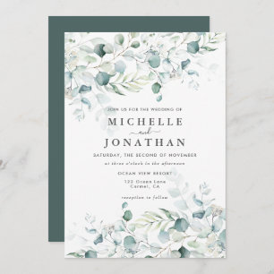 Blue Green Eucalyptus Bouquet Wedding Invitation